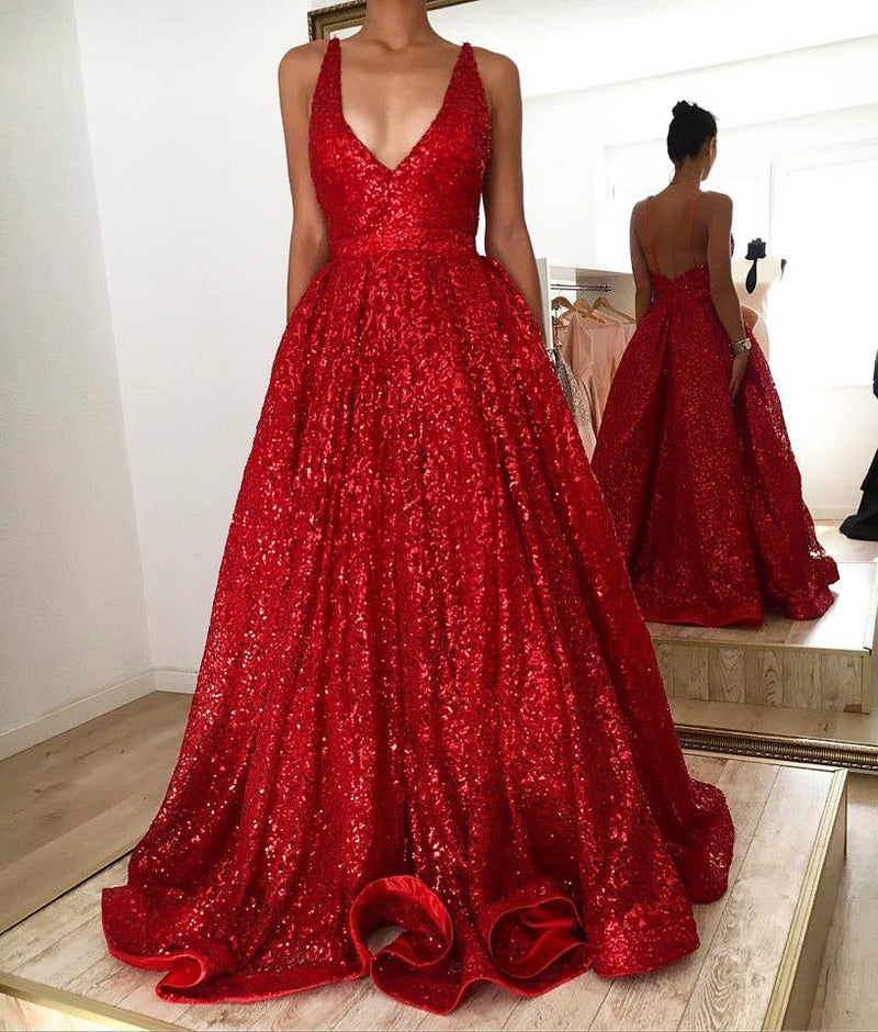 hot ruby backless shining sequin v neck ball gown evening gowns on sale